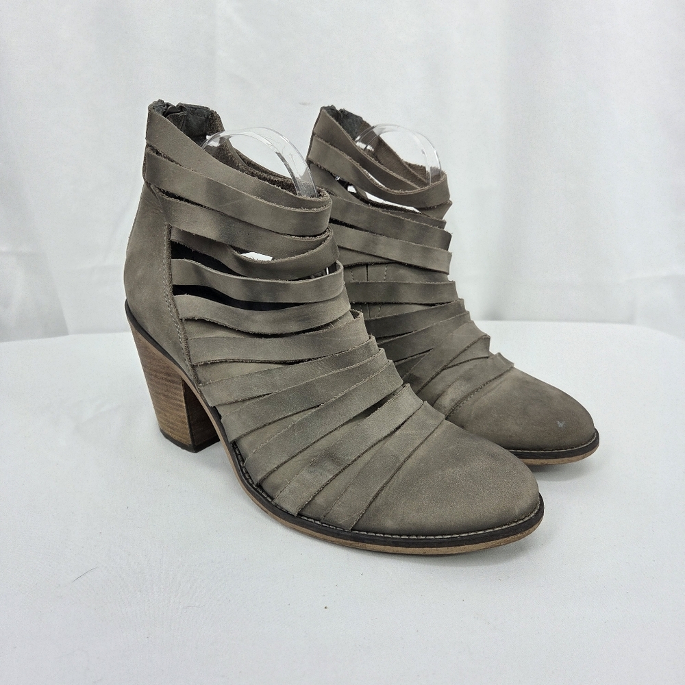 Free People Womens Euro 41 Hybrid Cut Strap Gray Leather Ankle Boots